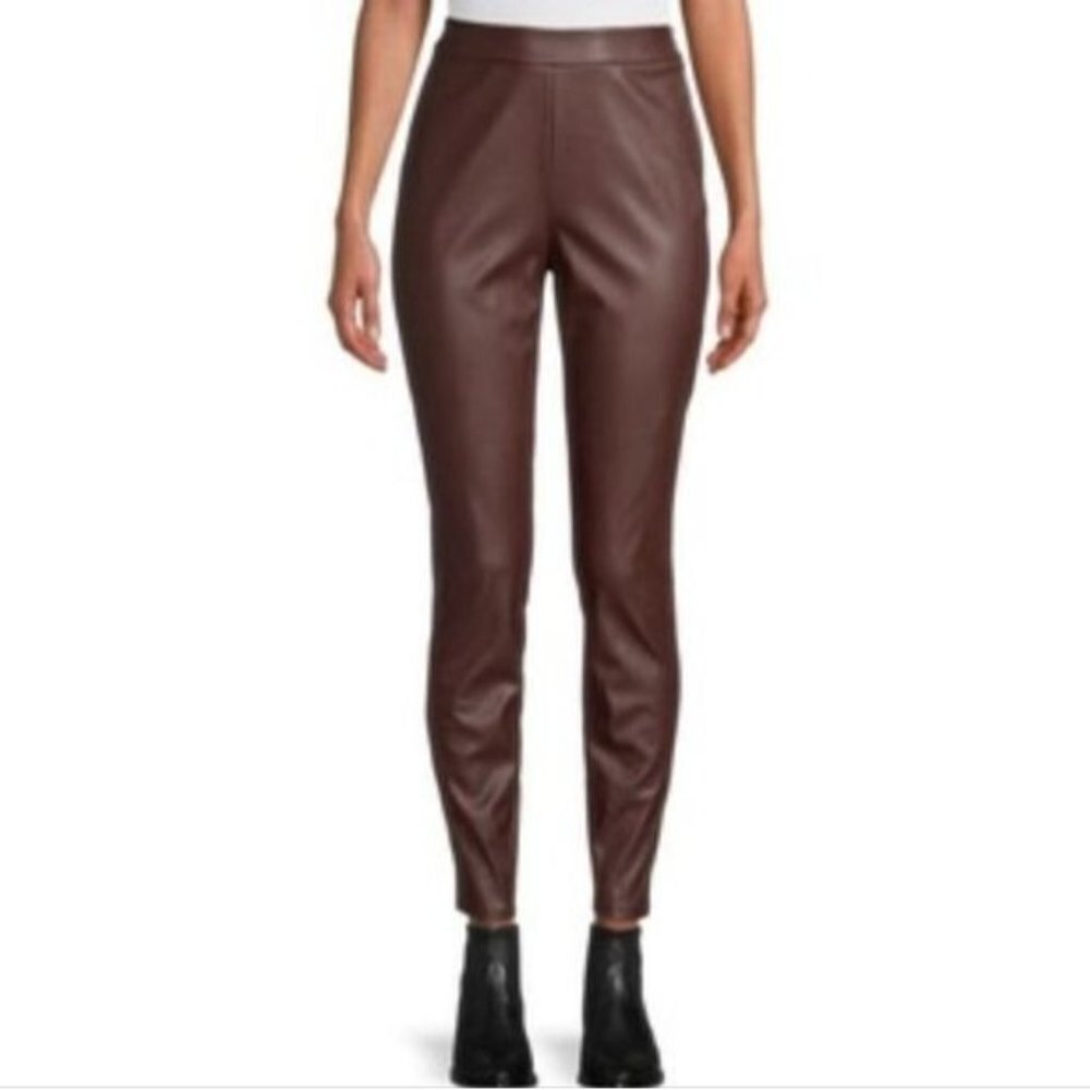 BOSS Hugo Boss Womens Simounia Taslima Brown Faux Leather Skinny Pants Size 4